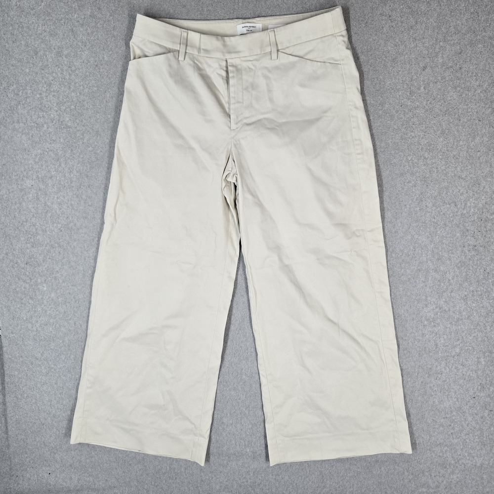 Banana Republic Women Pants 12 PETITE Beige Dress Wide Leg Mid Rise 28" Inseam